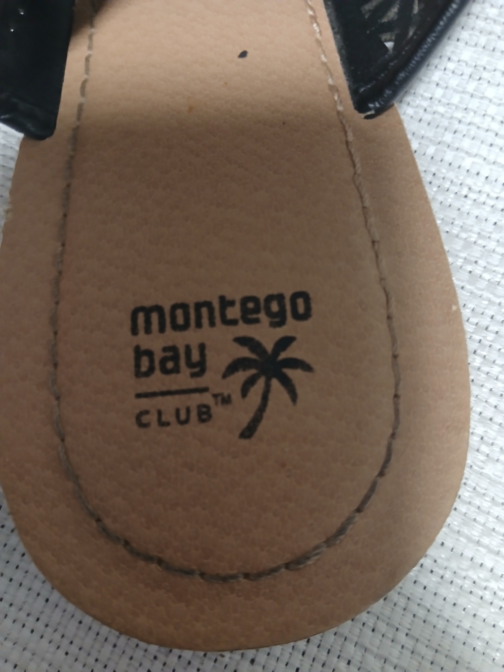 Montego Bay Club Black Laser-Cut Thong Sandals with Tan Footbed - Picture 2 of 3